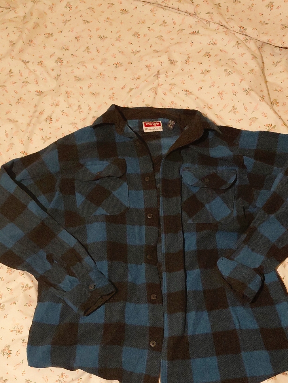 Wrangler Blue and Black Check Button-Front Flannel Shirt